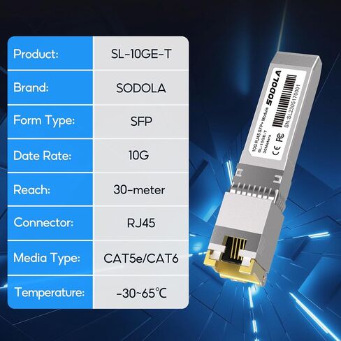 SODOLA 10GBase-T RJ45 SFP+ Module, 10G SFP+ Transceiver(1 Pack) | 10G SFP+ RJ-45 Copper Transceiver for SODOLA, SFP to Ethernet, Plug&Play,Hot Pluggable,Up to 30m Distance Copper SFP Modules in Saudi Arabia