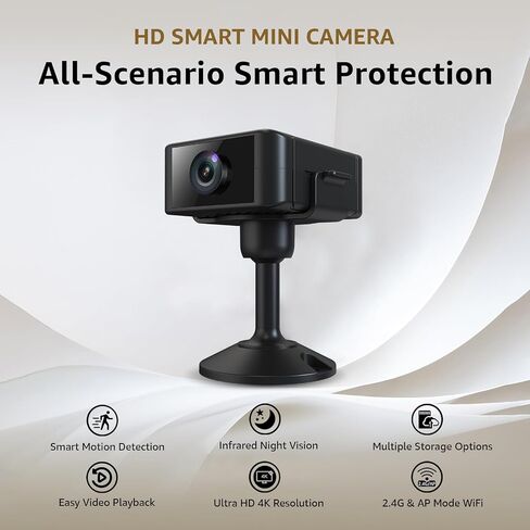 4K Hidden Camera, Wireless Mini Spy Camera with WiFi, Night Vision, Motion Detection Alerts, App Remote View, Rechargeable Battery, SD Card & Cloud Storage, Nanny Cam for Home, Office and Pets, Black in Saudi Arabia