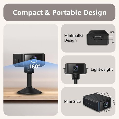 4K Hidden Camera, Wireless Mini Spy Camera with WiFi, Night Vision, Motion Detection Alerts, App Remote View, Rechargeable Battery, SD Card & Cloud Storage, Nanny Cam for Home, Office and Pets, Black in Saudi Arabia