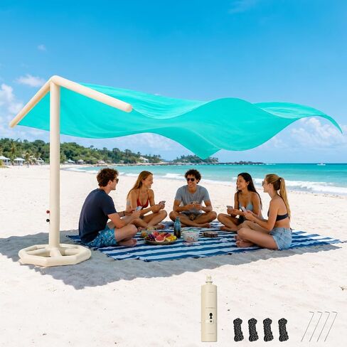 CHERIMOR Inflatable Beach Shade with Auto Pump, Up to 5 People, UPF 50+ | Wind-Powered Portable Sun Shade Canopy with 96 Sq. Ft. of Coverage and 2-Minute Setup for Beach Trips and Outdoor Relaxation in Saudi Arabia