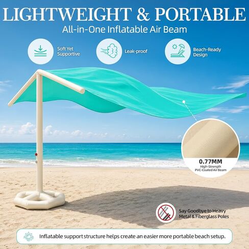 CHERIMOR Inflatable Beach Shade with Auto Pump, Up to 5 People, UPF 50+ | Wind-Powered Portable Sun Shade Canopy with 96 Sq. Ft. of Coverage and 2-Minute Setup for Beach Trips and Outdoor Relaxation in Saudi Arabia