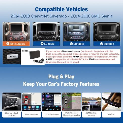 Eonon Android 14 Car Stereo for Chevy Silverado GMC Sierra 2014-2018 | 4+64GB Wireless CarPlay Android Auto GPS Navigation Bluetooth WiFi | Tahoe Yukon Suburban Equinox swc plug and play in Saudi Arabia