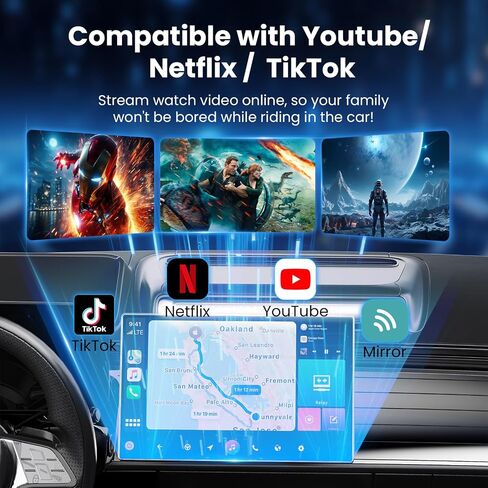 3-in-1 Magic Video Box—Wireless CarPlay & Android Auto Adapter Support Netflix,YouTube,TikTok,TF Card,Wired-to-Wireless Conversion, No Latency Car Play AI Box for Cars from 2016 & IOS10+/ Android 11+ in Saudi Arabia