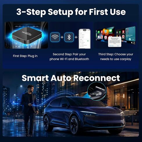 3-in-1 Magic Video Box—Wireless CarPlay & Android Auto Adapter Support Netflix,YouTube,TikTok,TF Card,Wired-to-Wireless Conversion, No Latency Car Play AI Box for Cars from 2016 & IOS10+/ Android 11+ in Saudi Arabia