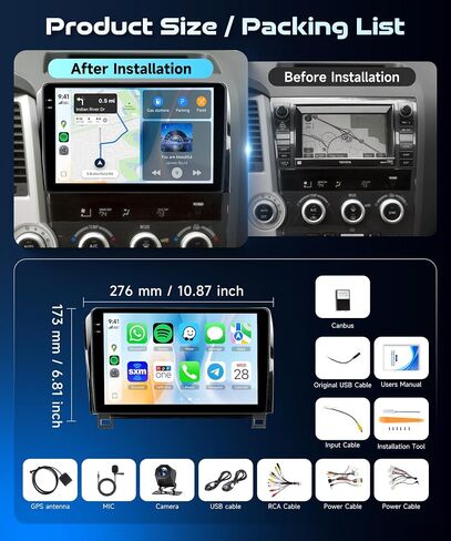Car Stereo for Toyota Tundra 2007-2013/Toyota Sequoia 2008-2018, [4G+64G] Android 15 Car Radio Wireless Carplay Android Auto, 10.1'' in-Cell Screen GPS/Bluetooth/FM RDS/32EQ/5G-WiFi Backup Camera SWC in Kuwait