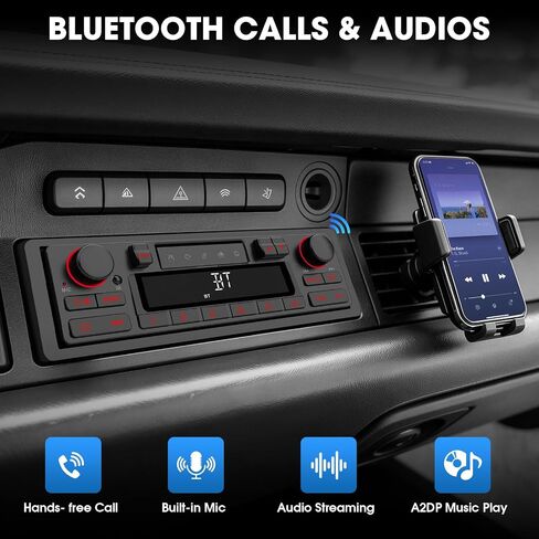 Retro Bluetooth Car Radio System: Single Din European Look Stereo for Classic Vehicles - LCD Display AM FM USB SD AUX USB-C Fast Charge 4-CHN Outputs in Saudi Arabia