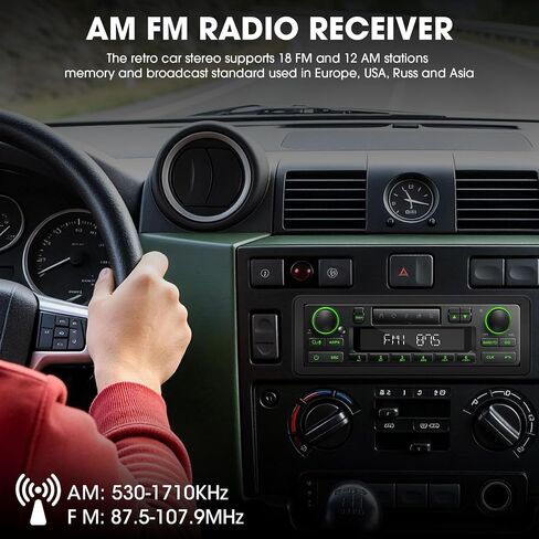 Retro Bluetooth Car Radio System: Single Din European Look Stereo for Classic Vehicles - LCD Display AM FM USB SD AUX USB-C Fast Charge 4-CHN Outputs in Saudi Arabia