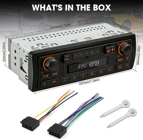 Retro Bluetooth Car Radio System: Single Din European Look Stereo for Classic Vehicles - LCD Display AM FM USB SD AUX USB-C Fast Charge 4-CHN Outputs in Saudi Arabia