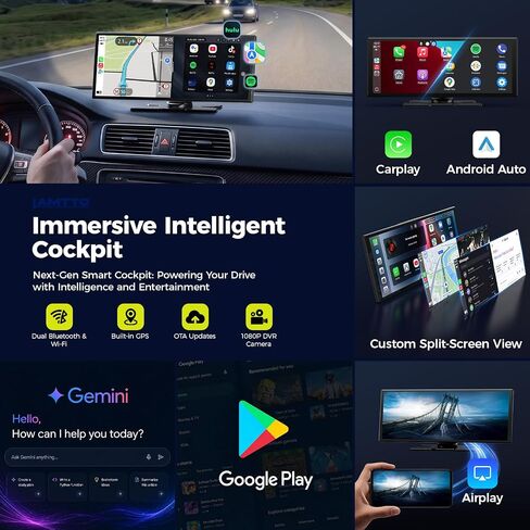 LAMTTO 11" AI Wireless CarPlay Screen with Google Play & Android 15 | Car Play & Android Auto with Gemini AI,Split-Screen,Backup Camera,GPS,60fps,AirPlay,OTA — For Trips,Commutes,Family Travel in Saudi Arabia