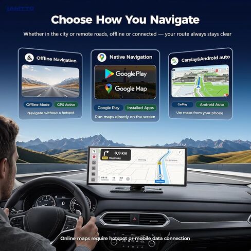 LAMTTO 11" AI Wireless CarPlay Screen with Google Play & Android 15 | Car Play & Android Auto with Gemini AI,Split-Screen,Backup Camera,GPS,60fps,AirPlay,OTA — For Trips,Commutes,Family Travel in Saudi Arabia