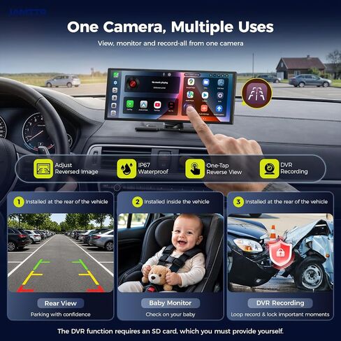 LAMTTO 11" AI Wireless CarPlay Screen with Google Play & Android 15 | Car Play & Android Auto with Gemini AI,Split-Screen,Backup Camera,GPS,60fps,AirPlay,OTA — For Trips,Commutes,Family Travel in Saudi Arabia