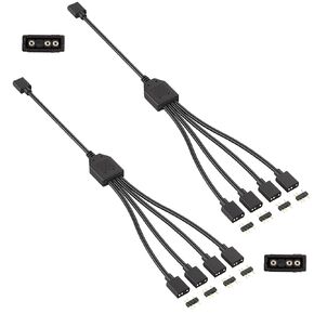 2 Pack 3Pin 5V ARGB Extension Cable Set with 8 Male Pins, 1-to-4 Addressable RGB Splitter Cable Female to Female Adapter for PC Case Fans LED Strips CPU Coolers Chassis Lighting System (Black) in Saudi Arabia