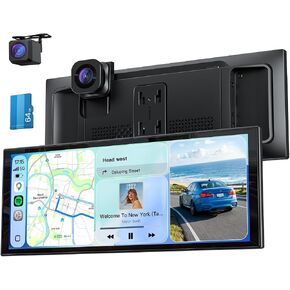 10.26" Wireless Portable 60FPS CarPlay Screen with 4K Front & HD Rear Dual Dash Cam for Apple Car Play & Android Auto 1920*720 Fully Laminated Tablet with Mirror Link, Bluetooth, GPS Navigation in Saudi Arabia
