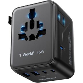 MOMAX Universal Travel Adapter Worldwide 170W GaN, 3 USB-C PD & 1 USB-A QC International Power Adapter for Laptop Fast Charging, European Travel Plug Adapter for UK/US/AUS/JP, Travel Essentials in Saudi Arabia