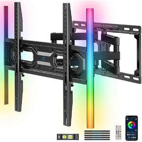 PERLESMITH Full Motion TV Wall Mount with LED Lights for 28-65 Inch TVs, Pre-Assembled TV Mount Up to 88 lbs, Max VESA 400x400mm, Swivel, Extension, Tilt, Music Sync Backlights, Fits 12/16" Wood Studs in Saudi Arabia