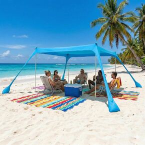 Beach Tent Sun Shelter - 2 or 4 Pole Setup Canopy 10x10FT | Beach Essentials, Multi-angle Shading, Family Outdoor Gatherings, Carrying Bag, Fast Installation in Saudi Arabia