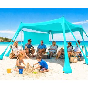 Large Beach Tent Sun Shelter with Sidewall, UPF80+ UV Protection Beach Tents Shade Canopy with 8 Sandbags, 4 Stability Poles for Sand, Camping, Fishing, Outdoor Tent Sun Shelters (11x11ft, Turquoise) in Saudi Arabia