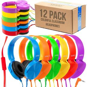 Barks Classroom Headphones with Microphone (Black, 12 Pack) - Wired 3.5mm On-Ear Bulk Headphones for Classroom: Best for Students K-12 Schools (Durable, Inline Microphone, Great Recording Quality) in Saudi Arabia