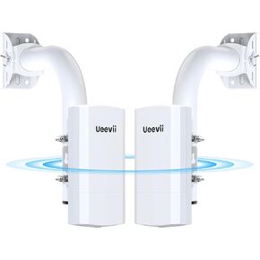 UeeVii 5.8G Point to Point Wireless Bridge with 2 Brackets for Barn Garage | Dual 100Mbps LAN, 2 km Long Range, WiFi Extender Bridge, Ideal for Shop/Shed, 24V PoE Injector, IP65 Weatherproof in Saudi Arabia