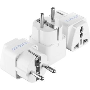 Ceptics Schuko, Germany France Travel Power Adapter, Grounded European Plug - Type E/F Outlet, Adaptor for USA to Europe EU Socket - 3 Pack - Use In Norway, Korea, Spain, Greece, Russia, Iceland in Kuwait