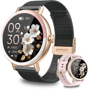 KEEPONFIT Smart Watches for Women Android/iPhone, IP68 Waterproof Fitness Tracker with Bluetooth Calls(Answer&Make), Activity Pedometer/Heart Rate/SpO2 Monitor/100+ Sports Model（Pink&Black） in Saudi Arabia