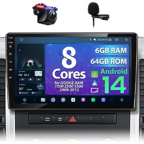 8 Core 6G + 64G راديو السيارة ستيريو لدودج رام 1500 2500 3500 2009-2012 | شاشة لمس OLED مقاس 10.1 بوصة، ترقية Android 14 للسيارة، CarPlay اللاسلكي وAndroid Auto، SWC، AM/FM/RDS، 32 EQ، كاميرا احتياطية 1080P in Kuwait