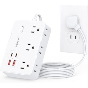 DEPOW 3 FT Power Strip Surge Protector مع 6 منافذ و4 منافذ USB (2 USB C) | قابس مسطح، سلك تمديد مسطح بطول 3 أقدام يحافظ على سطح المكتب أنيقًا، 1050J، مثالي للمكتب المنزلي، أساسيات مكتب غرفة النوم الجامعية، أبيض in Saudi Arabia