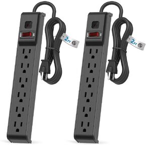 6 Outlet Power Strip Surge Protector, 2 FT Extension Cord with Overload Protection, Wall Mountable for Home and Office, 600J, 15A/1875W, ETL Listed, 2 Packs in Saudi Arabia