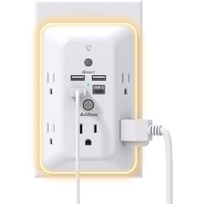 Addtam Surge Protector, 5 Outlet Extender with Night Light and 4 USB Ports | Multi Plug Wall Outlet, Electrical Outlet Splitter, 3-Sided 1050J Power Strip for Home Office College Dorm Room RV Essentials in Saudi Arabia