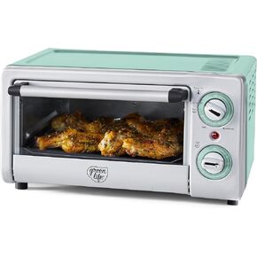 GreenLife Countertop Toaster Oven Air Fryer Stainless Steel, Healthy Ceramic Nonstick, PFAS Free, Tray & Basket, Bake, Broil, Reheat, Adjustable Temp & Time Control, Auto Shutoff, Black in Saudi Arabia