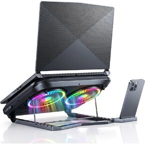Dual-Core Gaming Laptop Cooling Pad, 9500 RPM Turbofans Smart LED Display Fast Cooling Laptop Cooler for 12-21in Laptops 5 Height Stands 100 Gear Speed RGB Light Phone Holder (Black) in Saudi Arabia
