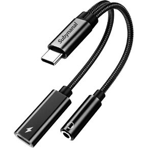 Subynanal USB c to 3.5mm Headphone and Charger Adapter,2 in-1 USB C PD 3.0 Charging Port to Aux Audio Jack and Fast Charging Dongle Cable Cord for iPhone 17 Iphone16, iPhone 15, Galaxy (Gray) in Saudi Arabia