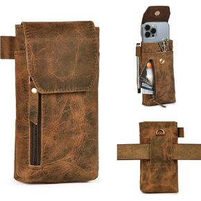Leather Village Genuine Leather 7"x3.5" Phone Holster Pouch with Belt Clip, Magnetic Closure, ID Card Holder - Brown Universal Case for iPhone, Samsung Galaxy, Google Pixel in Saudi Arabia