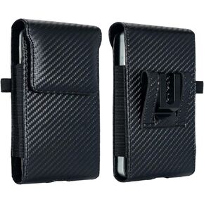 Holster Pouch for Galaxy Z Fold 8 with Belt Clip & Card Holder, Luxury Carbon Fiber Leather Vertical Holster Case (Black) in Saudi Arabia