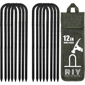 RIY Tent Stakes Heavy Duty High Wind Ground Anchors 12 Inch Galvanized Steel Rebar Stakes for Tent, Dog Fence, Trampoline, Yard Decorations, J Shaped 8 Pack Black in Saudi Arabia