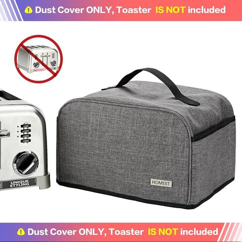 HOMEST Toaster Cover with Pockets Compatible with Cuisinart 4 Slice, Can Hold Jam Spreader Knife & Toast Machine Tongs, Dust and Fingerprint Protection, Grey | Can Hold Jam Spreader Knife & Toast Machine Tongs, Dust and Fingerprint Protection, Grey in Saudi Arabia