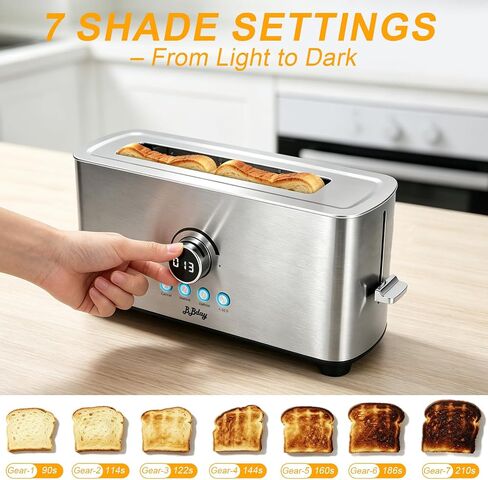 2 Slice Toaster, Long Slot Stainless Steel, 7 Browning Settings | Reheat, Defrost, Cancel, Removable Crumb Tray, Compact Design, Bagel & Thick Bread Compatible, Overheat Protection in Saudi Arabia