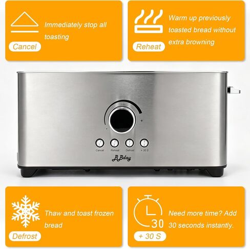 2 Slice Toaster, Long Slot Stainless Steel, 7 Browning Settings | Reheat, Defrost, Cancel, Removable Crumb Tray, Compact Design, Bagel & Thick Bread Compatible, Overheat Protection in Saudi Arabia