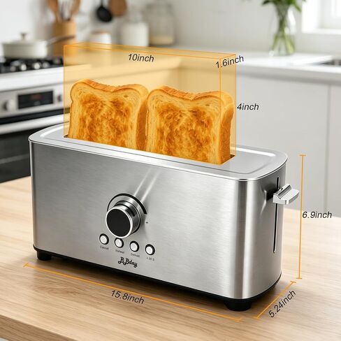 2 Slice Toaster, Long Slot Stainless Steel, 7 Browning Settings | Reheat, Defrost, Cancel, Removable Crumb Tray, Compact Design, Bagel & Thick Bread Compatible, Overheat Protection in Saudi Arabia