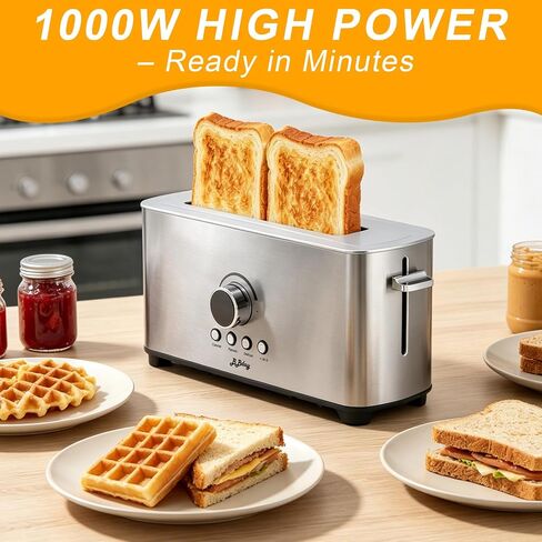 2 Slice Toaster, Long Slot Stainless Steel, 7 Browning Settings | Reheat, Defrost, Cancel, Removable Crumb Tray, Compact Design, Bagel & Thick Bread Compatible, Overheat Protection in Saudi Arabia