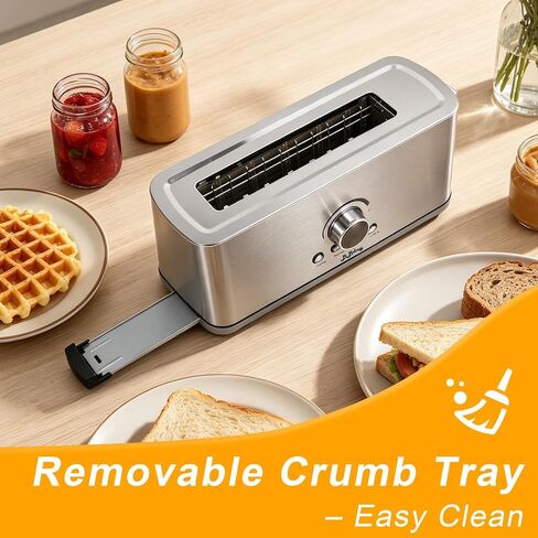 2 Slice Toaster, Long Slot Stainless Steel, 7 Browning Settings | Reheat, Defrost, Cancel, Removable Crumb Tray, Compact Design, Bagel & Thick Bread Compatible, Overheat Protection in Saudi Arabia