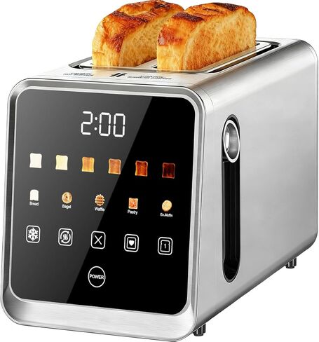 Smart Toaster 2 Slice with Touchscreen, 900W Stainless Steel Wide Slot 1.5 Inch, BreadID Tech Live Countdown Timer, Memory Function, Defrost Reheat for Bagel Waffle Bread, Kitchen Essentials in Saudi Arabia