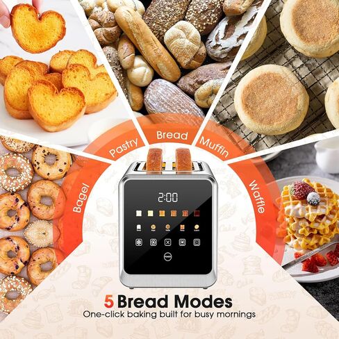 Smart Toaster 2 Slice with Touchscreen, 900W Stainless Steel Wide Slot 1.5 Inch, BreadID Tech Live Countdown Timer, Memory Function, Defrost Reheat for Bagel Waffle Bread, Kitchen Essentials in Saudi Arabia