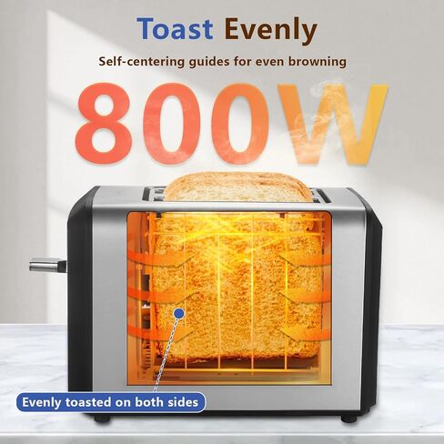 SAKAMOSH 2 Slice Touchscreen Toaster with Wide Slots for Bagels | 6 Browning Levels & 6 Bread Types, Wide Slots for Bagel, Memory Function, Defrost & Reheat & Cancel & Timer, Stainless Steel in Kuwait