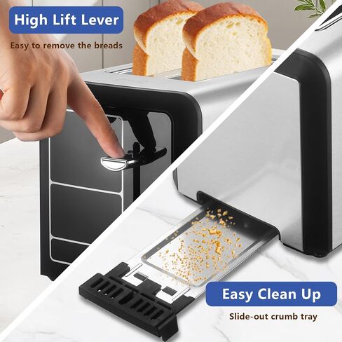 SAKAMOSH 2 Slice Touchscreen Toaster with Wide Slots for Bagels | 6 Browning Levels & 6 Bread Types, Wide Slots for Bagel, Memory Function, Defrost & Reheat & Cancel & Timer, Stainless Steel in Kuwait