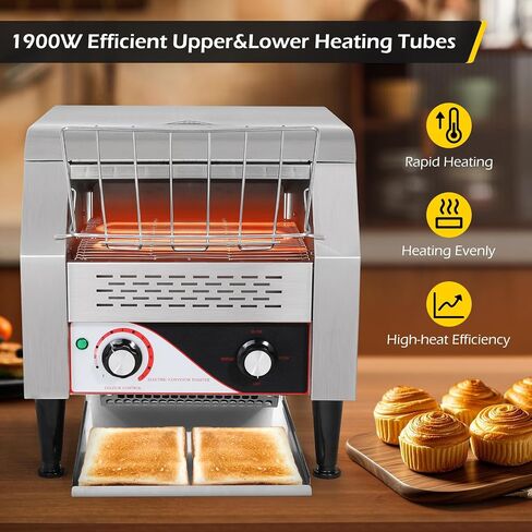 Dyna-Living Commercial Toaster 300 PCS/H Conveyor Toaster for Restaurant | 1900W Commercial Conveyor Toaster, Heavy Duty Stainless Steel Rolling Bread Toaster for Baking Bun, Bagel, Bread in Saudi Arabia