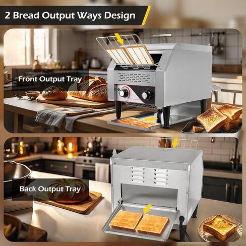 Dyna-Living Commercial Toaster 300 PCS/H Conveyor Toaster for Restaurant | 1900W Commercial Conveyor Toaster, Heavy Duty Stainless Steel Rolling Bread Toaster for Baking Bun, Bagel, Bread in Saudi Arabia