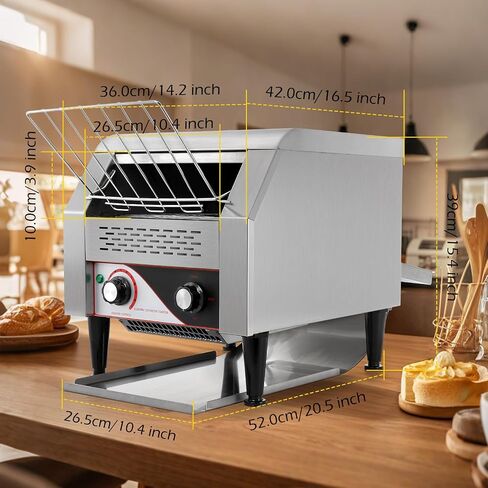 Dyna-Living Commercial Toaster 300 PCS/H Conveyor Toaster for Restaurant | 1900W Commercial Conveyor Toaster, Heavy Duty Stainless Steel Rolling Bread Toaster for Baking Bun, Bagel, Bread in Saudi Arabia