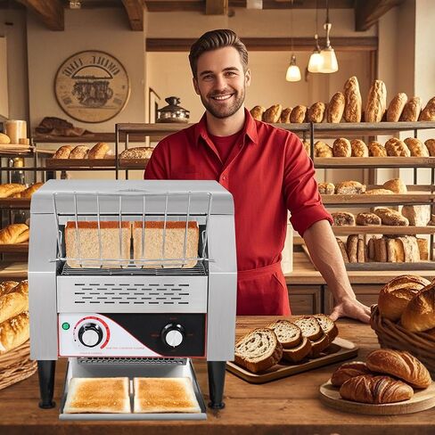 Dyna-Living Commercial Toaster 300 PCS/H Conveyor Toaster for Restaurant | 1900W Commercial Conveyor Toaster, Heavy Duty Stainless Steel Rolling Bread Toaster for Baking Bun, Bagel, Bread in Saudi Arabia