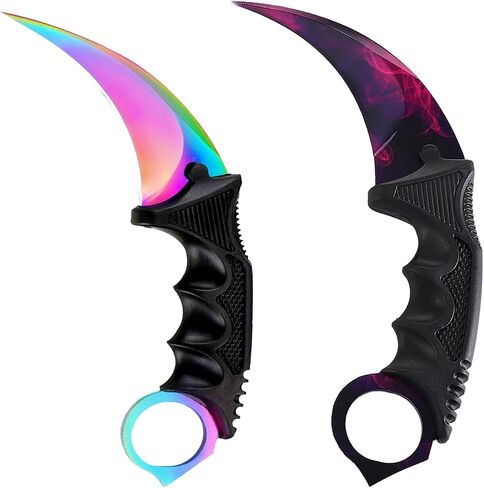 Karambit Knife Fixed Blade Tactical Camping Tool, 2 Pieces Stainless Steel Outdoor Hunting Knife with Sheath and Cord, Suitable for Hiking, Adventure, Survival and Collection (Color&Purple) in Saudi Arabia